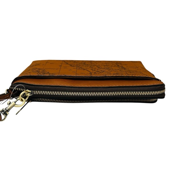 Patricia Nash Varone Fullgrain Leather Wristlet Signature Map Print Brown Clutch - Picture 7 of 14